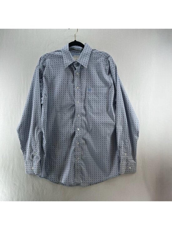 Panhandle Slim Other - Panhandle Rough Stock Shirt Men L Stretch Long Sleeve Geometric Button Down Blue